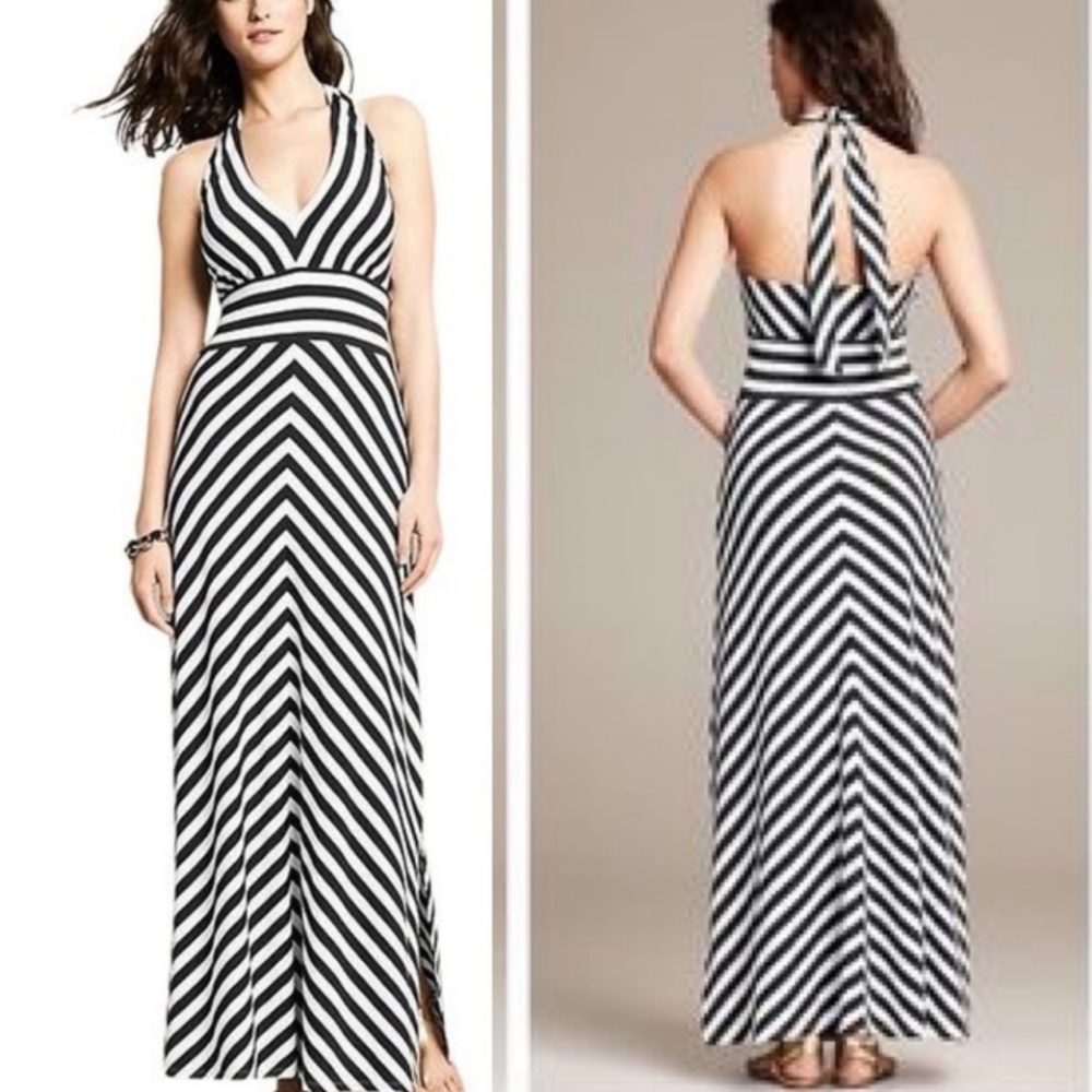 Banana Republic Striped Halter Knit Dress Navy Blue White 💙 XS Extra Small NWT